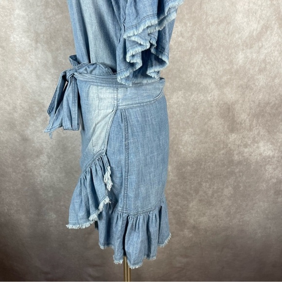 Isabel Marant Etoile Chambray Lelicia Faux Wrap Dress In Blue Size EU 36 US S - Picture 6 of 13